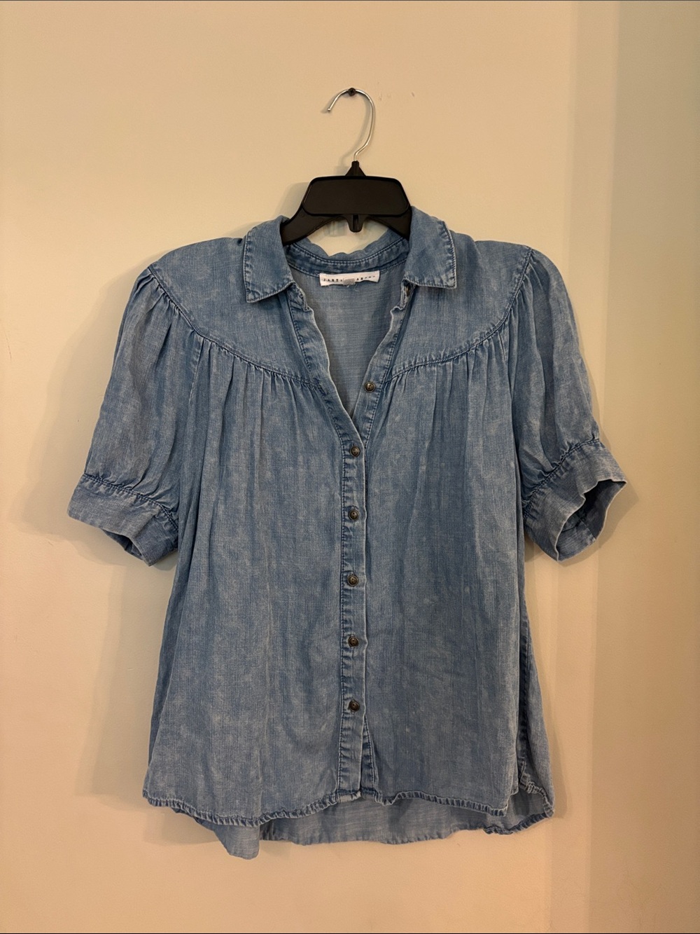 Jane and Delancey Light Blue Denim Button-Front Puff Sleeve Shirt